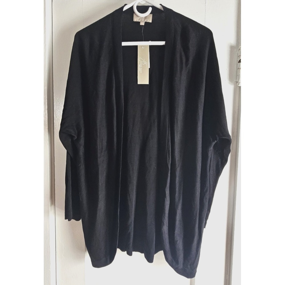 NWT‎ joan vass New York Woman XL black open front knit Cardigan light weight